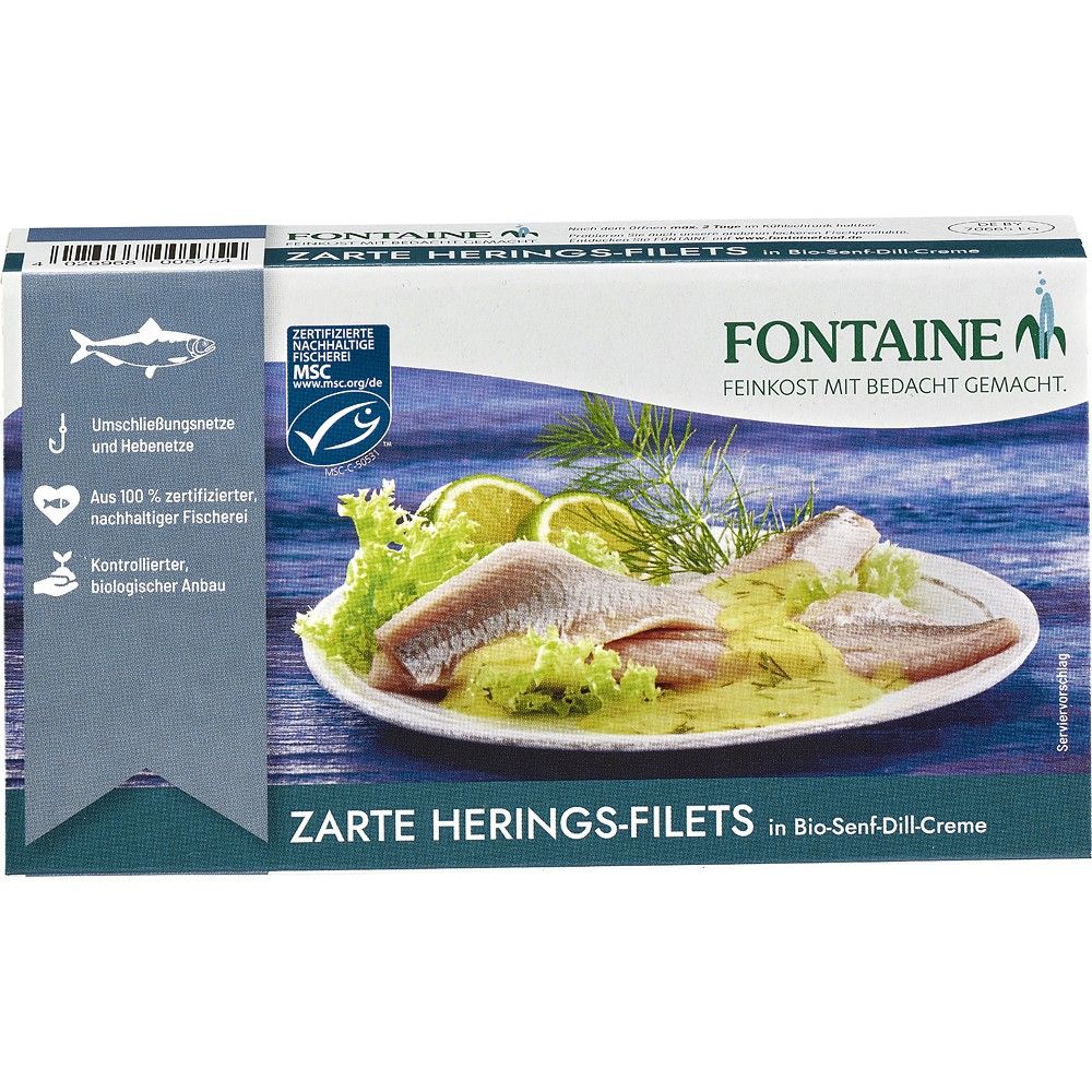 File de hering în crema bio de mustar si marar, 200g, Fontaine