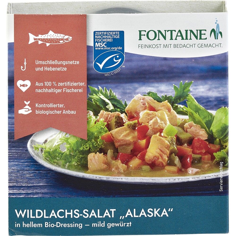 Salata de somon salbatic Alaska in dressing bio usor condimentat, 200g, FONTAINE