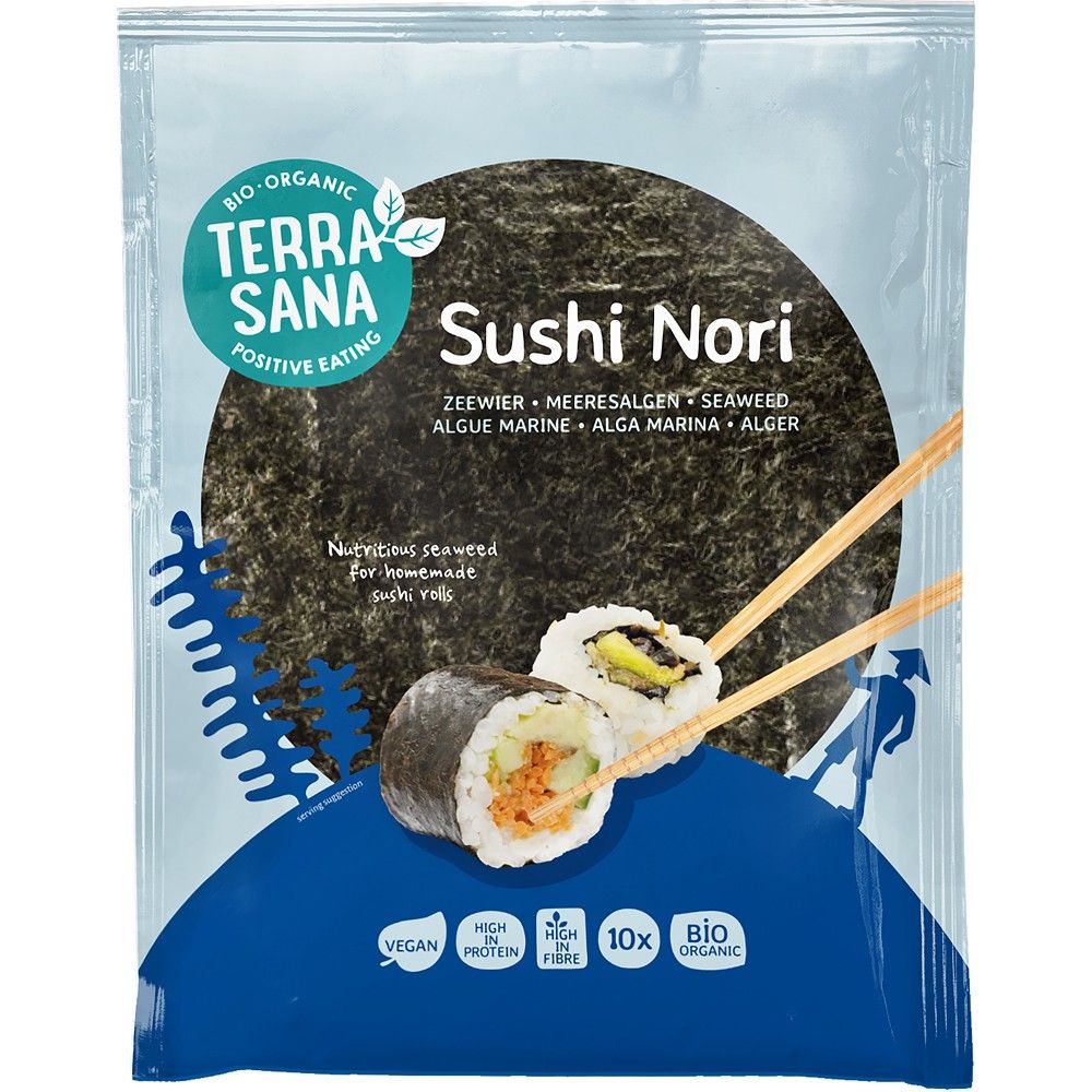 Foi de alge Sushi Nori, vegane, 10 bucati ,bio ,250g, Terrasana