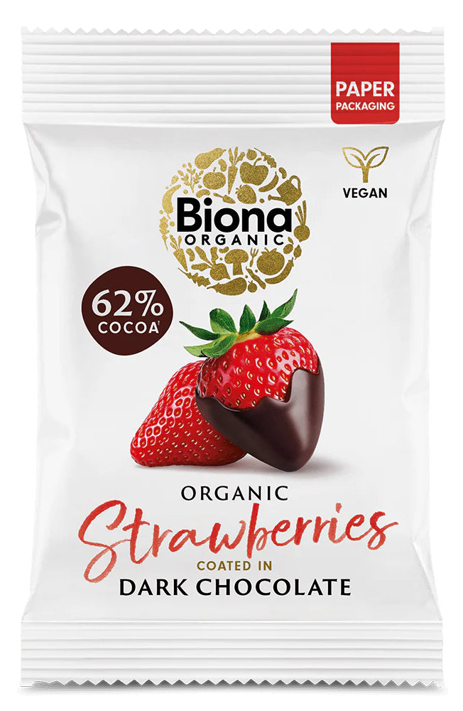 Capsuni invelite in ciocolata neagra, bio, 45g ,Biona