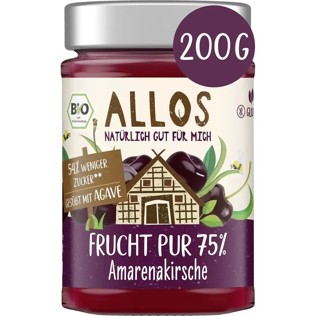 Dulceata de cirese amare cu sirop de agave, fara gluten bio , 200g,Allos