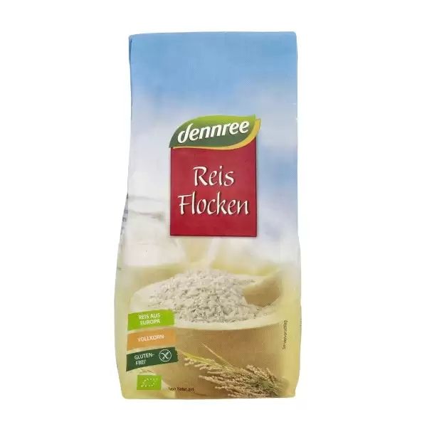 Fulgi integrali de orez, fara gluten bio , 500g, Dennree