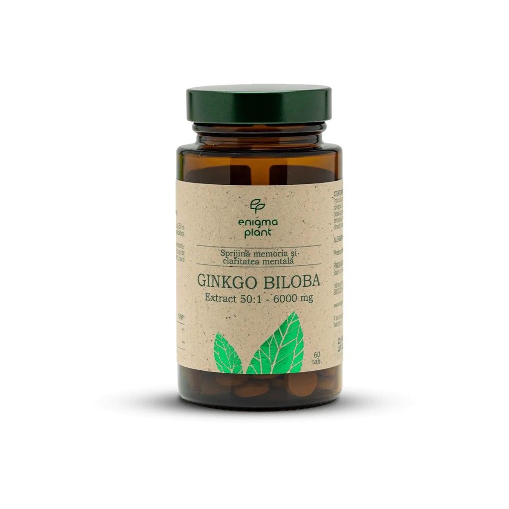 Ginkgo Biloba extract 6000mg, sprijină memoria și claritatea mentală, 60 tab, Enigma Plant