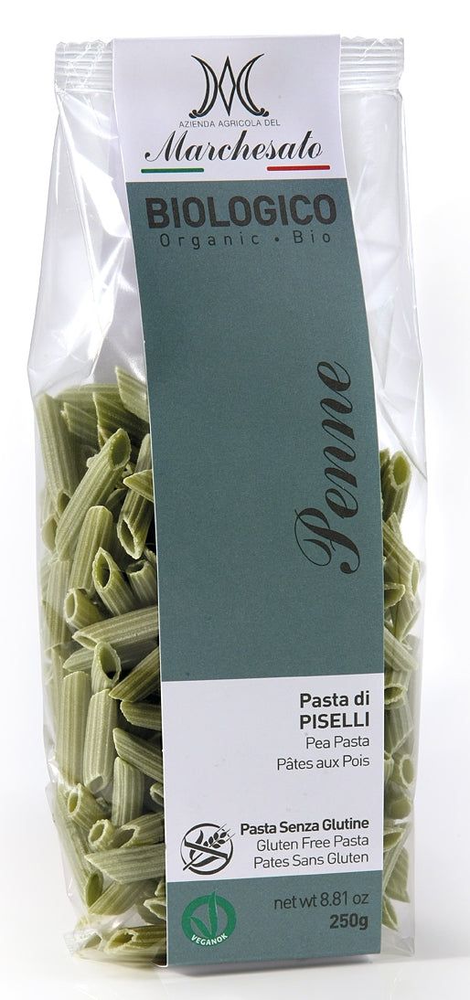 Penne din mazare verde fara gluten, bio, 250g Marchesato 1