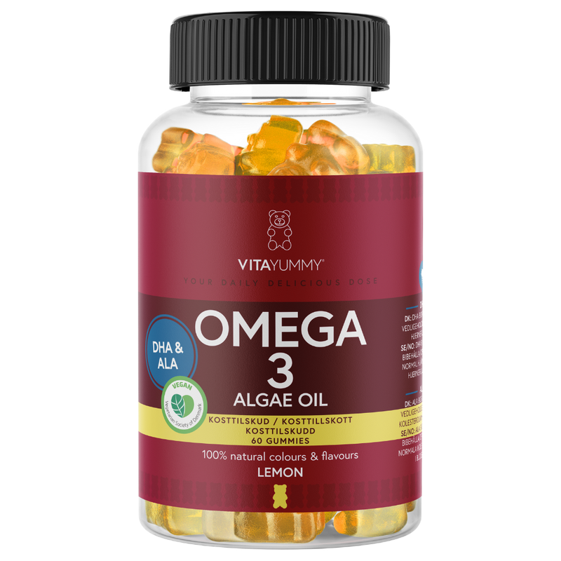 Omega 3, ursuleti gumati vegani cu aroma de lamaie, 60 jeluri, 180g, Vitayummy 1