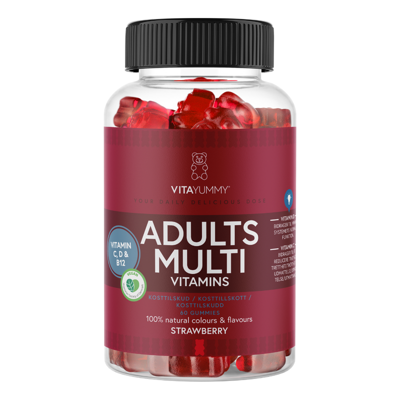 Multivitamine adulti, ursuleti gumati vegani cu aroma de capsuni, 60 jeleuri, 180g, Vitayummy 1