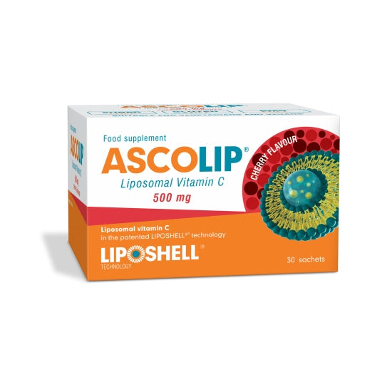 Vitamina c lipozomala cu aroma de cirese, ascolip 500mg, 30 plicuri, Liposhell