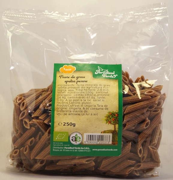 Paste de grau spelta integral ,Penne, Eco, 250g, Paradisul Verde