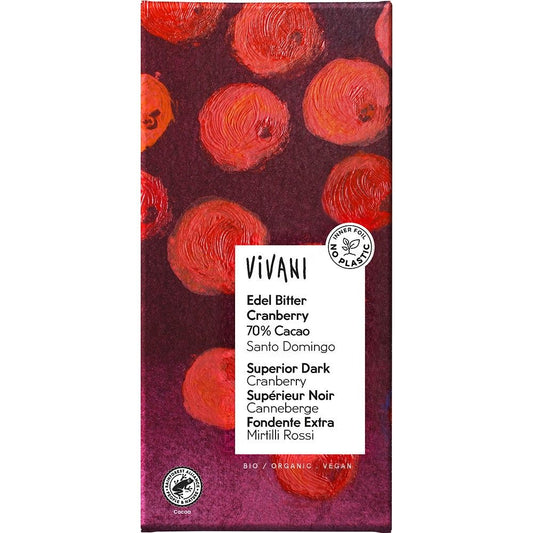 Ciocolata amaruie bio cu 70% cacao si merisoare 100g Vivani