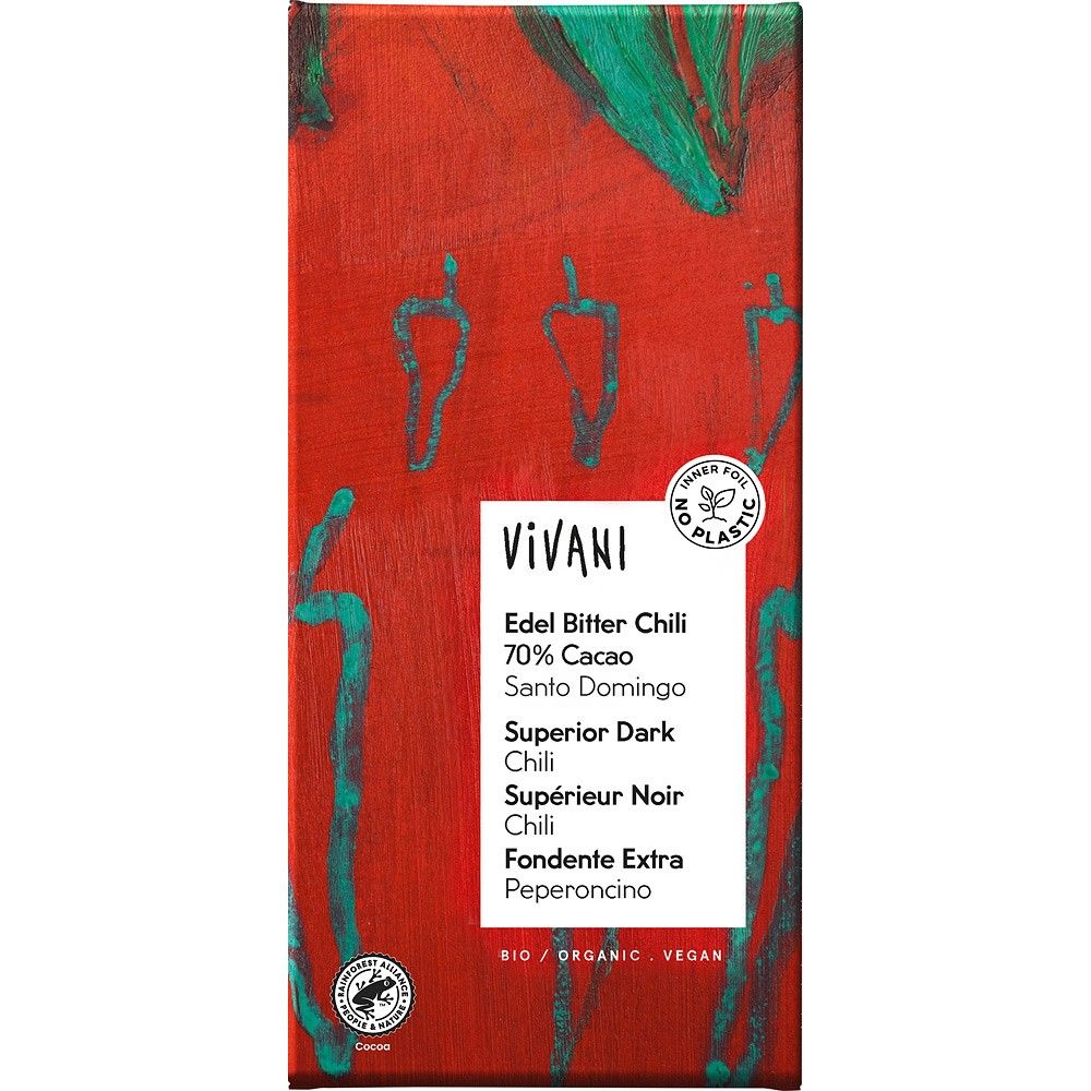 Ciocolata amaruie bio cu cacao 70% si chili 100g Vivani