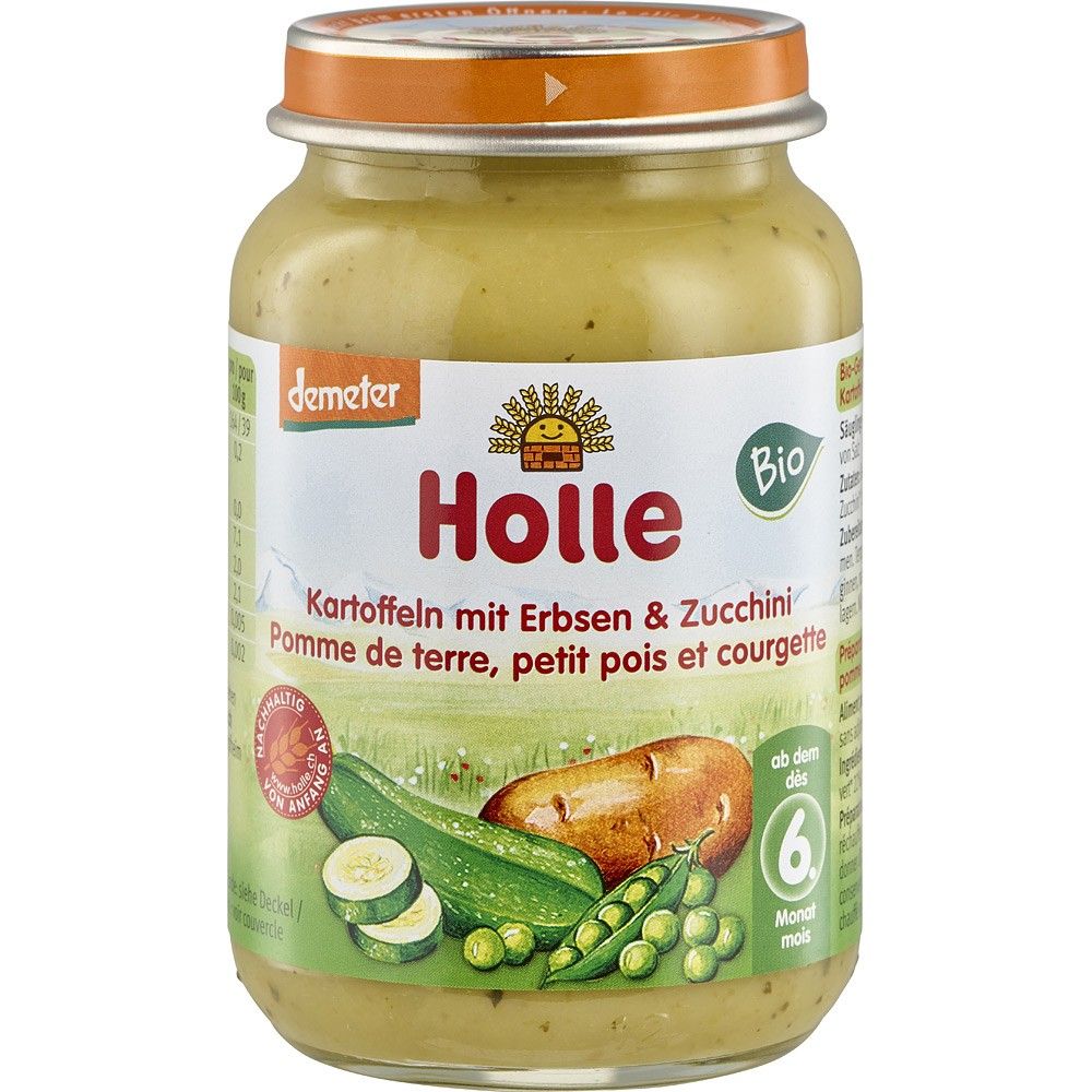 Piure bio din mazare si dovlecei pentru copii fara gluten 6 luni 190g Holle