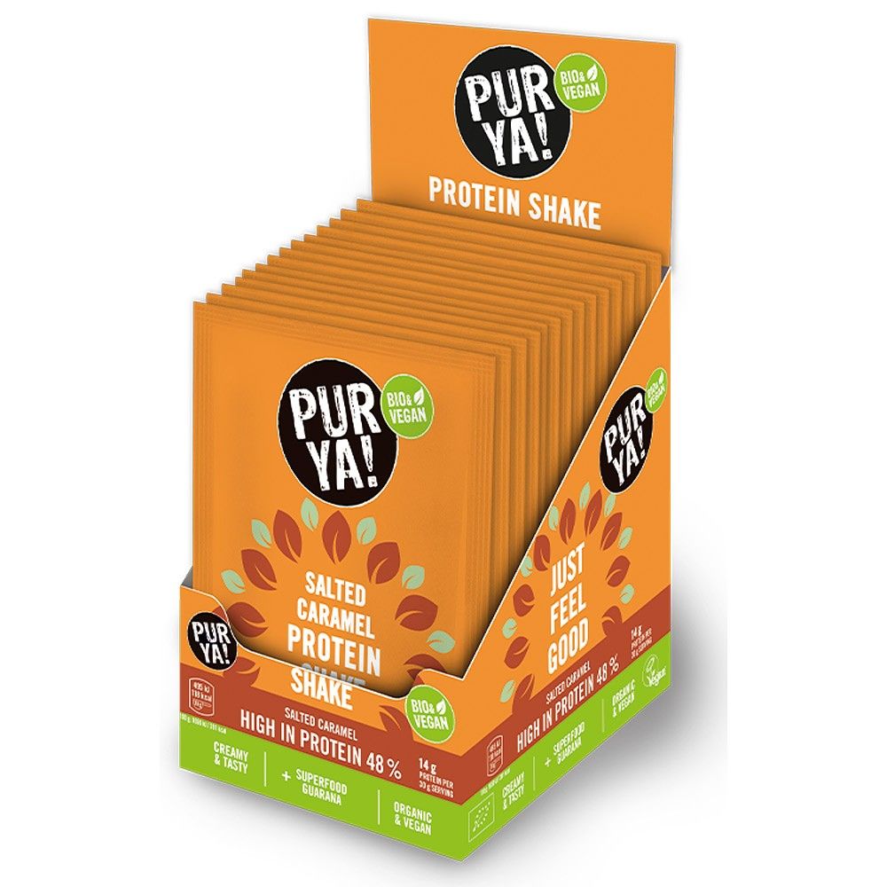 Pudra proteica vegetala bio cu caramel sarat si guarana 30g Purya