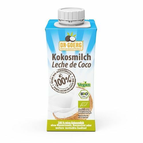 Băutură vegetală de cocos bio 200ml Dr. Goerg, ambalaj albastru cu alb.