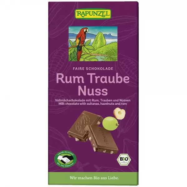 Ciocolata bio stafide alune si rom 100g Rapunzel - Verlin