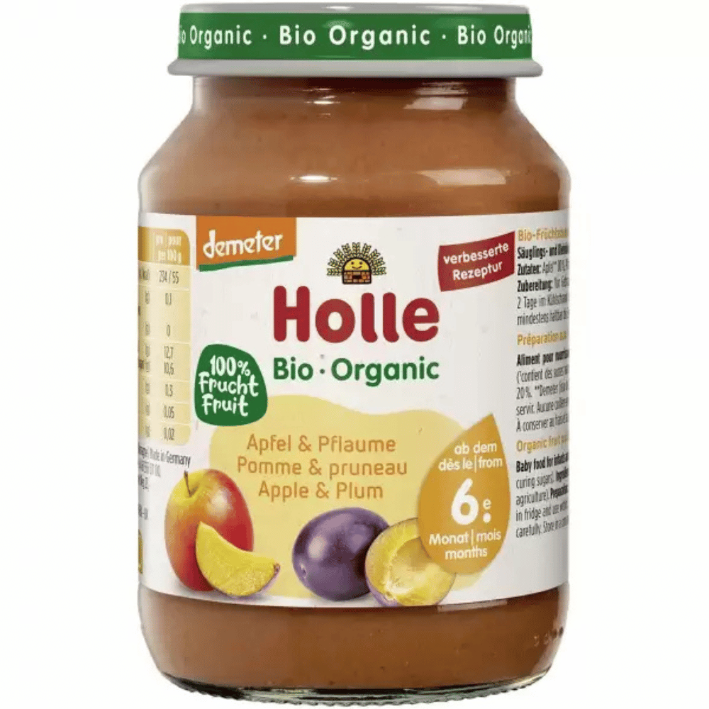 Piure bio de mere si prune pentru copii  6 luni 190g Holle