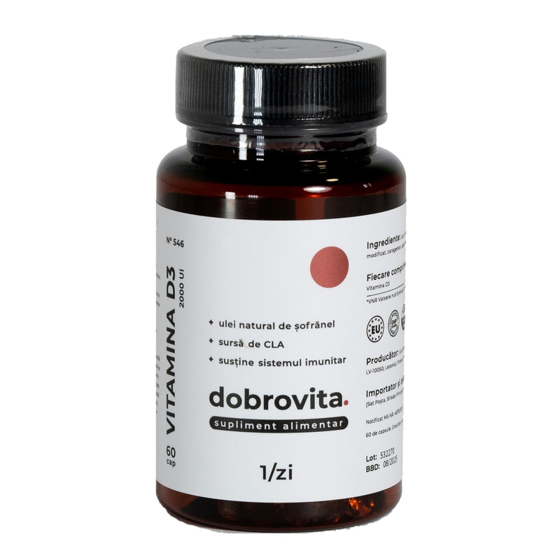 Vitamina D3 2000UI în ulei de sofranel, 60 capsule, dobrovita 1