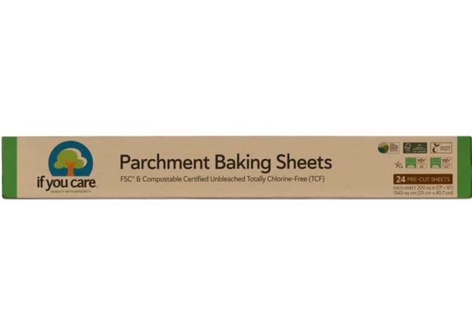 Hârtie de copt naturală, compostabilă, nealbită, 24 foi, If You Care, pachet reciclabil.