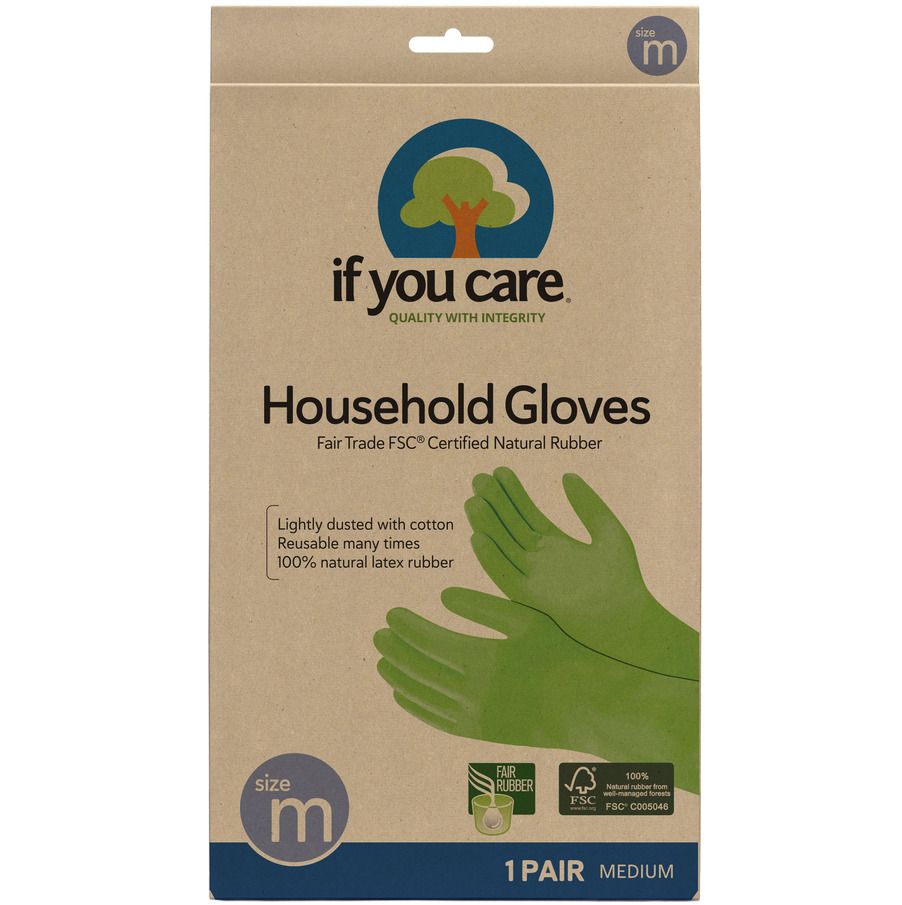Mănuși din cauciuc natural, reutilizabile, mărimea M, verde, pentru uz casnic, If You Care.