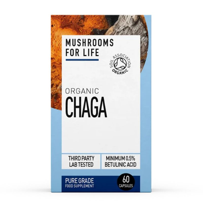 Organic Chaga 800 mg Pure Grade Extract (60 capsule), MushroomsForLife Organic Chaga 800 mg Pure