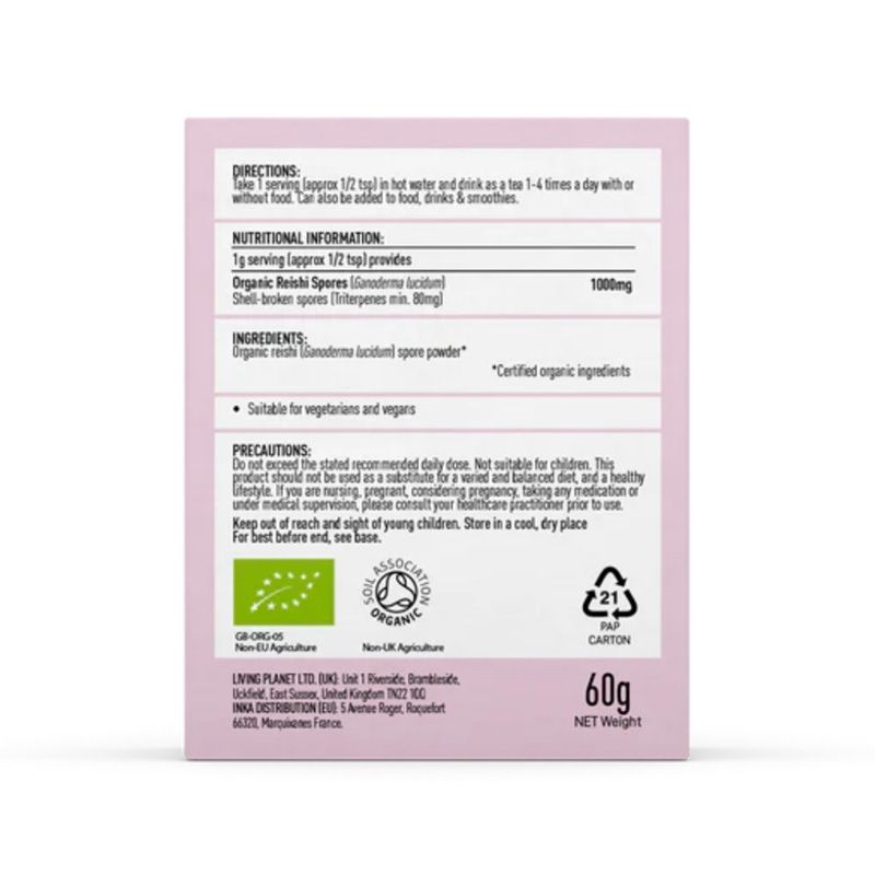 Organic Reishi Spore 1000 mg Powder 60 grame - Verlin