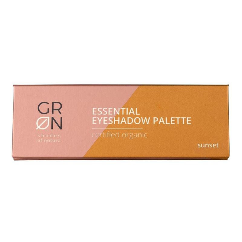 Paleta farduri ochi Bio Organic Sunset, multicoloră, GRN Shades of Nature, 5g, cutie maro și roz.