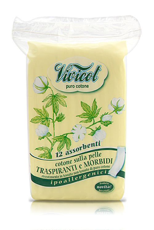 Absorbante hipoalergenice din bumbac 3 picături, fără aripioare, 12 bucăți, culoare galbenă, Vivicot.
