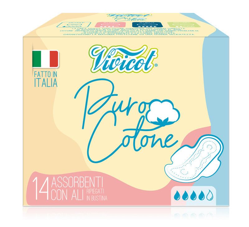 Cutie absorbante de zi din bumbac hipoalergenic Vivicot, 14 bucăți, 4 picături, design colorat.