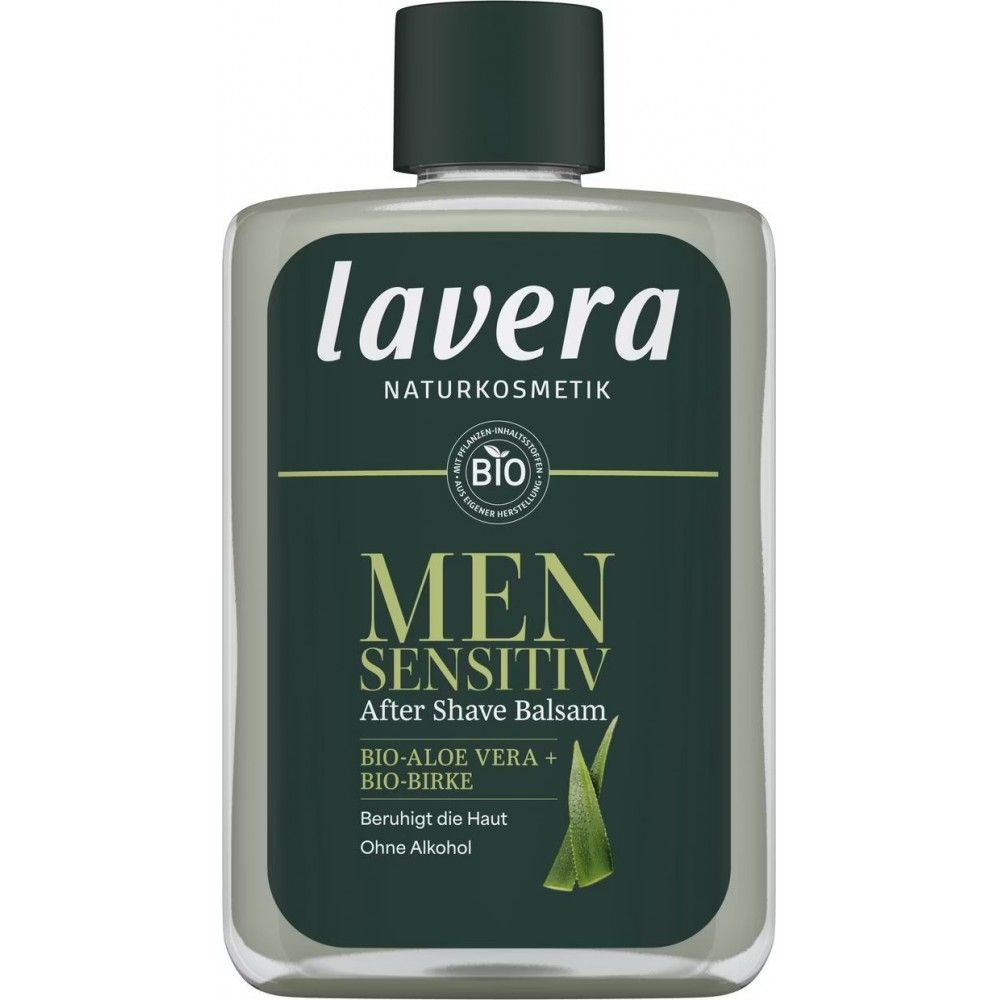 After shave balsam sensitiv Lavera 100ml, aloe vera și mesteacăn bio, ambalaj verde.