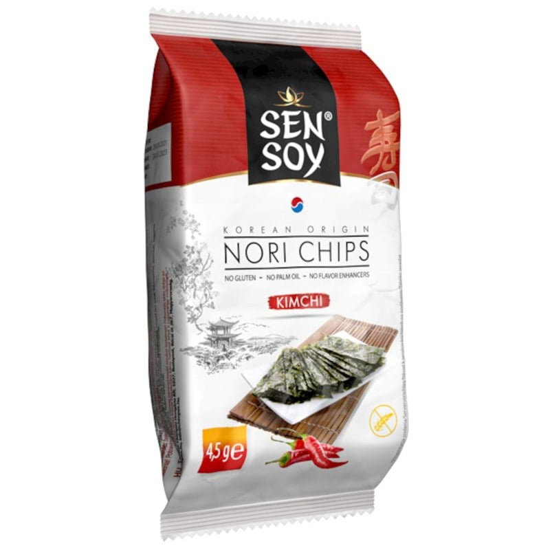 Alge Nori Chips Kimchi Sen Soy, fără gluten, 4.5g, gustare asiatică crocantă.
