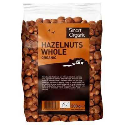 Alune de pădure crude eco 200g Smart Organic ambalaj transparent și etichetă maro.