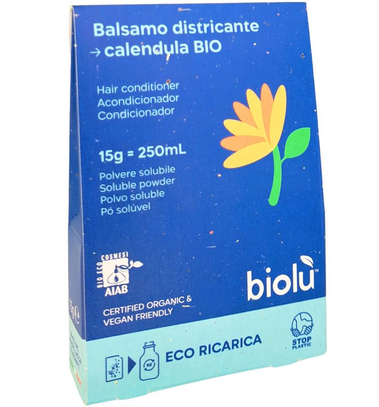 Balsam par galbenele bio pudra Biolu 15g, eco-refill albastru cu galben.