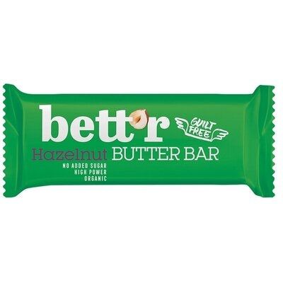 Baton cu alune de pădure eco Bettr 30g, ambalaj verde, text alb și detalii produs.