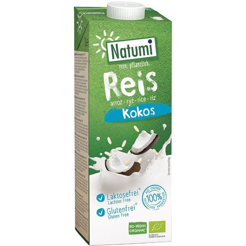 Bautura vegetala din orez si cocos bio Natumi 1l, ambalaj verde, fara gluten.