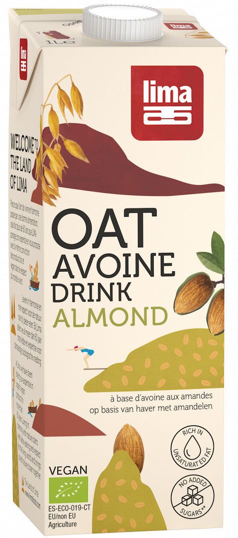 Băutură vegetală ovăz și migdale bio 1L Lima vegan fără lactoză.
