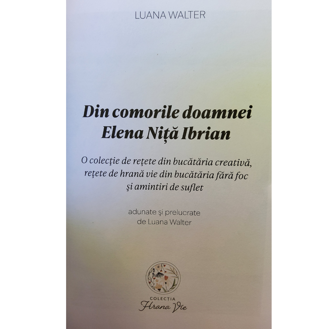 Coperta cărții "Din comorile doamnei Elena Niță" text negru pe fundal alb.