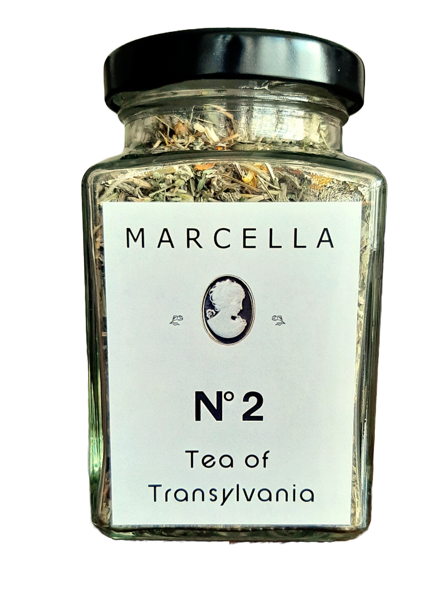 Ceai nr. 2 Pasarea maiastra Marcella, amestec plante în borcan sticlă, etichetă albă