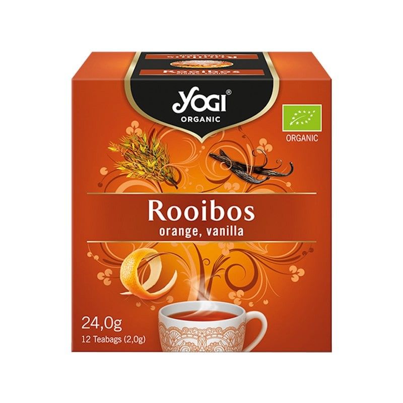 Cutie ceai bio Rooibos cu portocale și vanilie, 12 pliculețe, Yogi Tea.