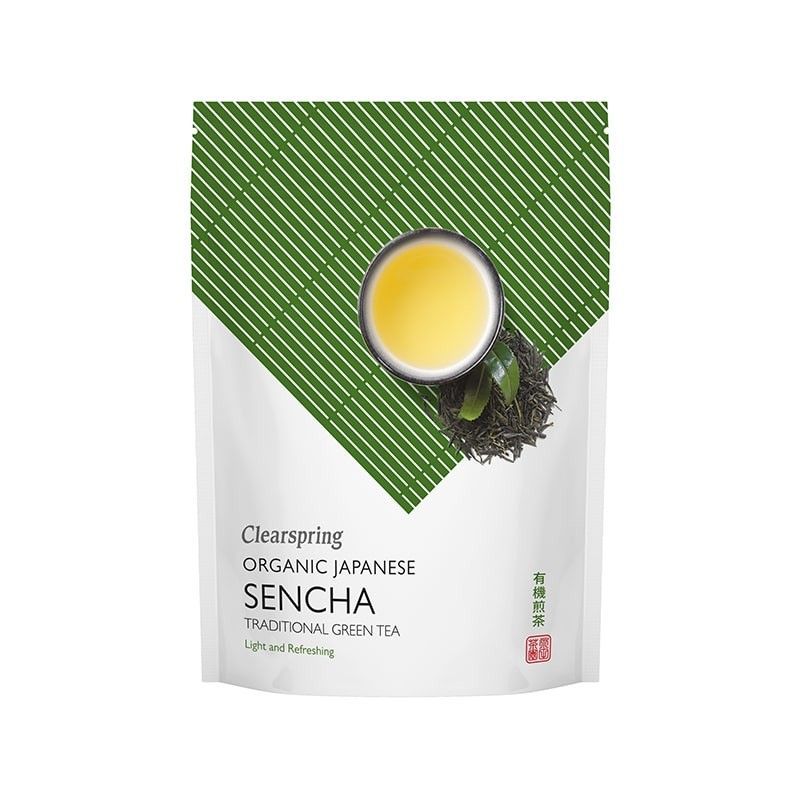 Ceai Verde Sencha Bio Clearspring, punga albă cu verde, 90gr, ceai organic japonez.