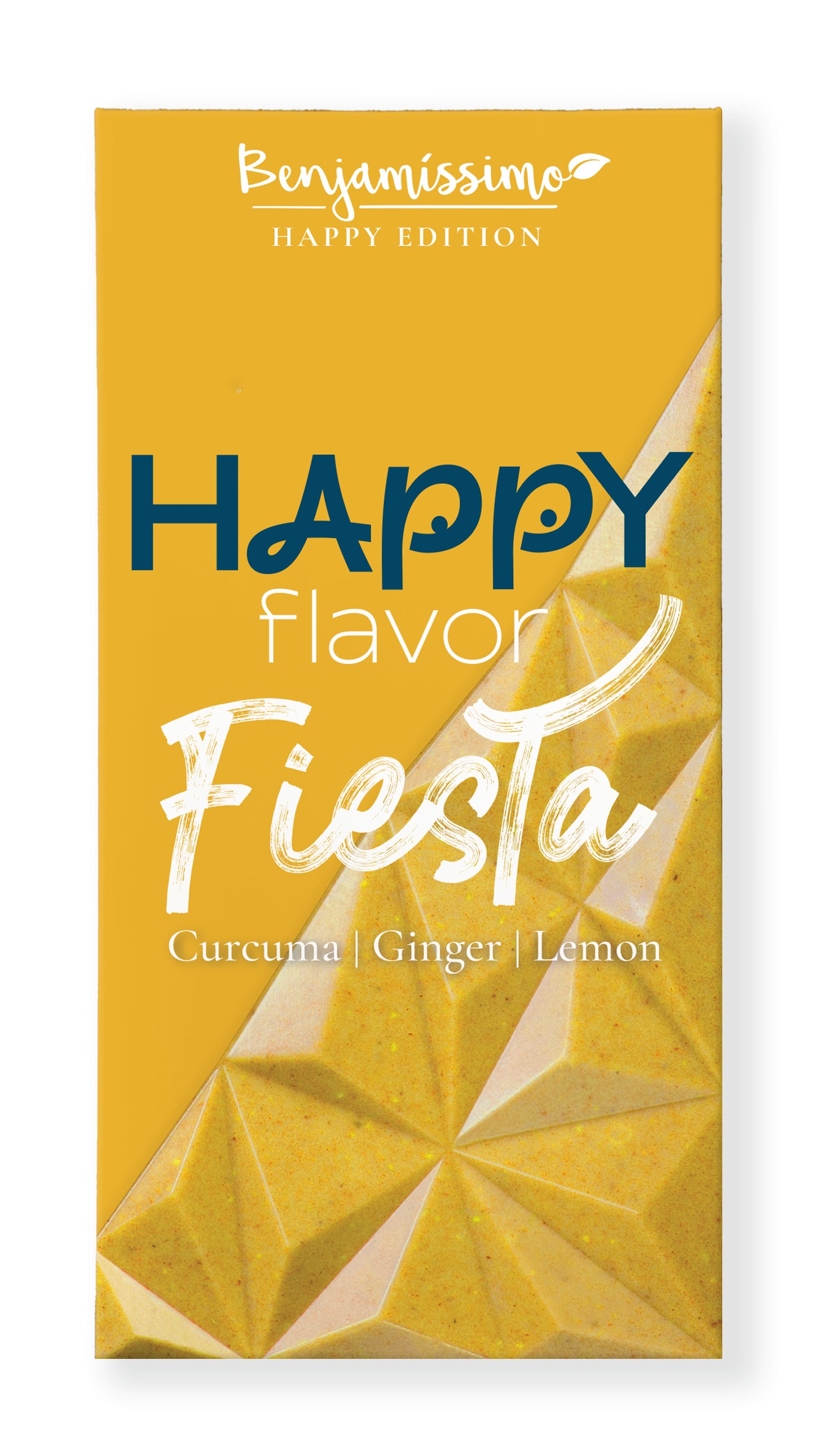 Ciocolată bio Benjamissimo turmeric ghimbir ambalaj galben design geometric