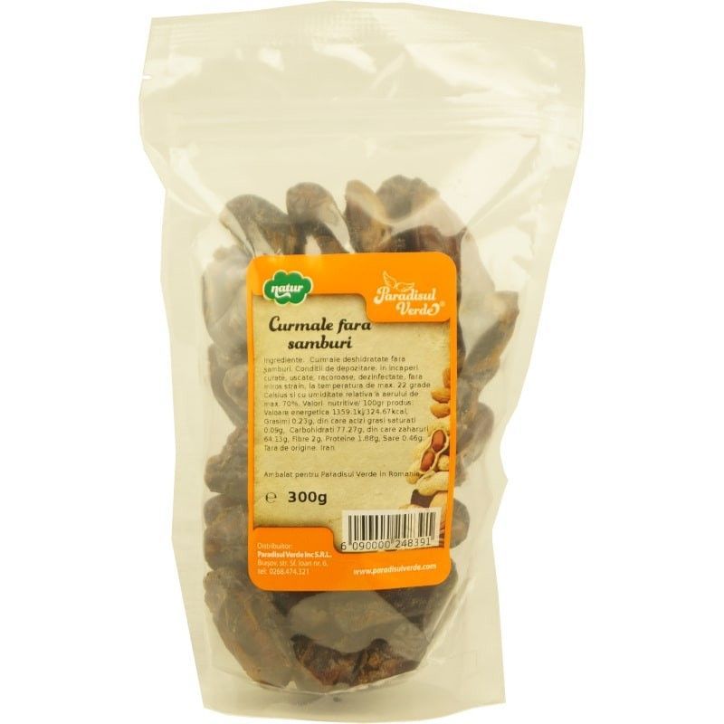 Curmale fără sâmburi, 300g, ambalate, etichetă portocalie, Paradisul Verde.