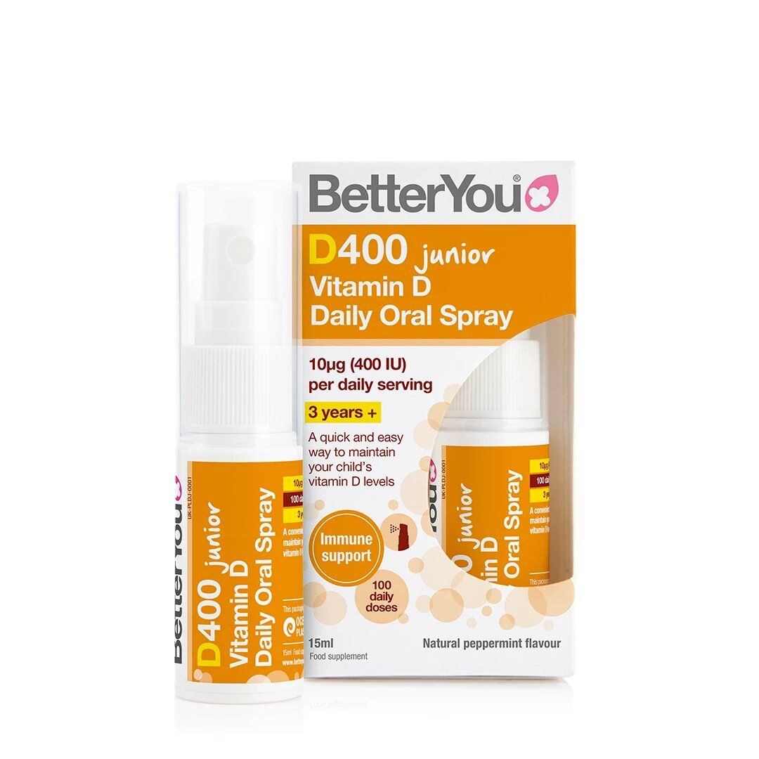 Spray oral vitamina D D400 Junior BetterYou, 15 ml, design portocaliu, suport imunitar copii 3 ani+.