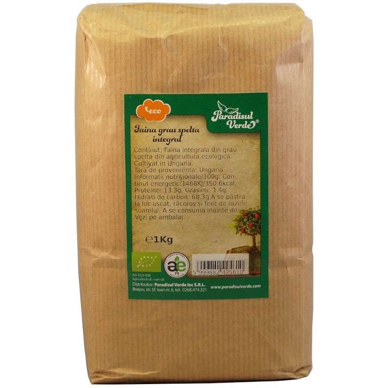 Făină integrală de grâu spelta eco 1kg Naturgold, ambalaj maro cu etichetă verde.