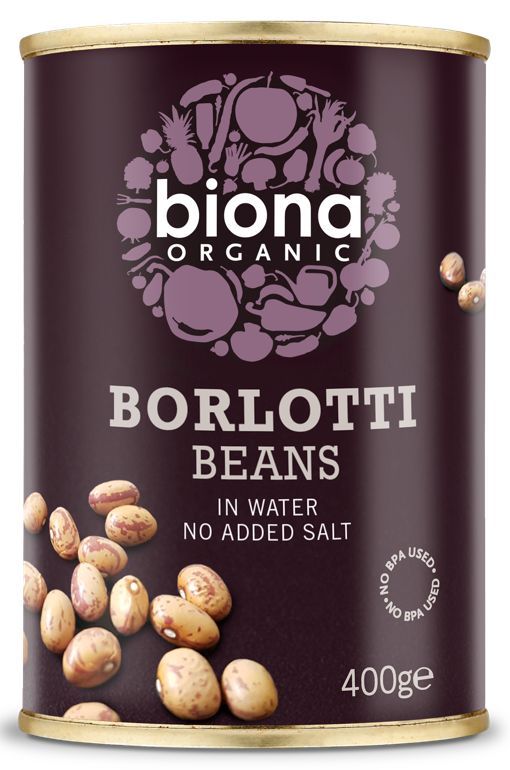 Fasole Borlotti bio 400g Biona, ambalaj mov, fără sare, ecologic.