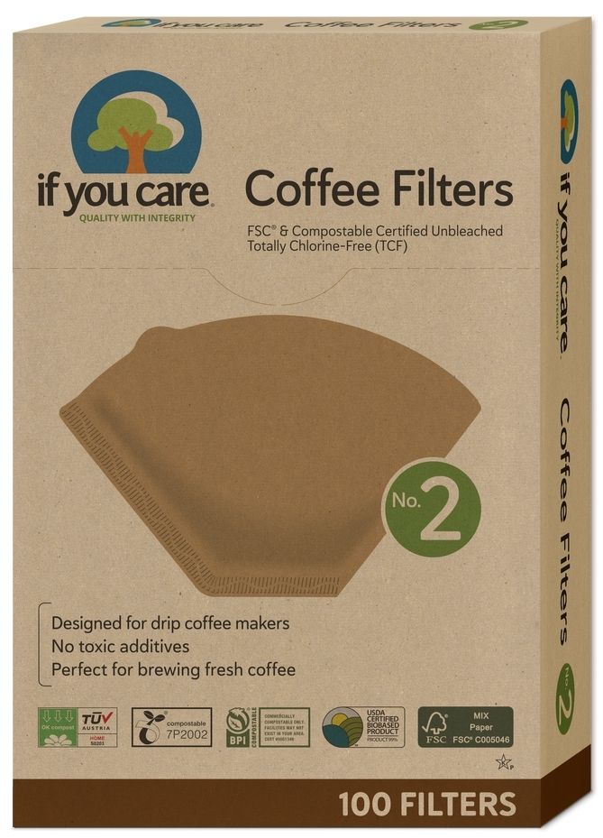 Filtre cafea compostabile If You Care, nealbite, mărimea 2, cutie 100 bucăți, fără clor, hârtie maro.