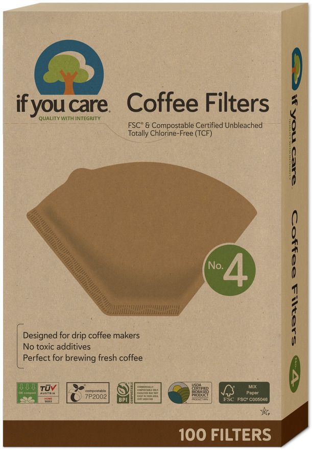 Filtre de cafea compostabile mărimea 4, hârtie nealbită, If You Care, 100 bucăți.
