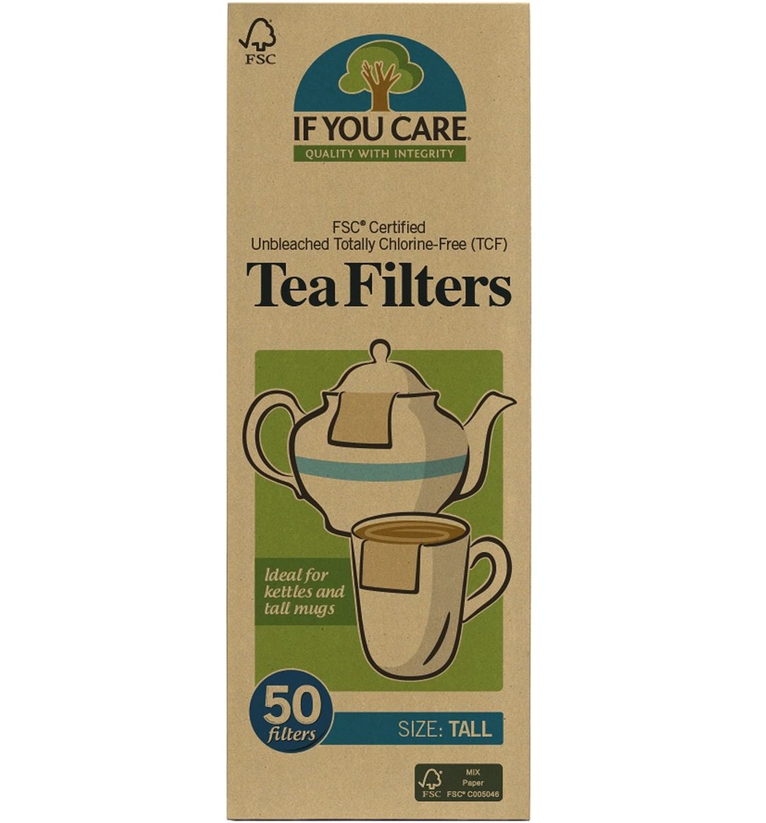 Filtre de ceai If You Care, nealbite, compostabile, cutie 50 buc, hârtie maro.