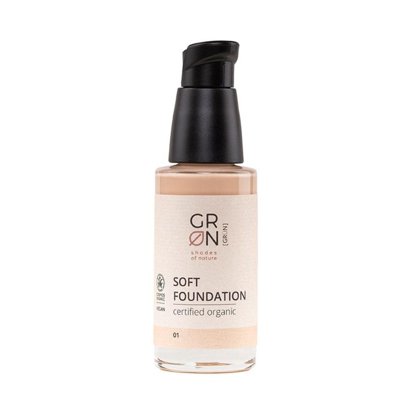 Fond de ten bio GRN Shades of Nature, 30ml, cu ulei de avocado, certificare organică, nuanță naturală, ambalaj negru.
