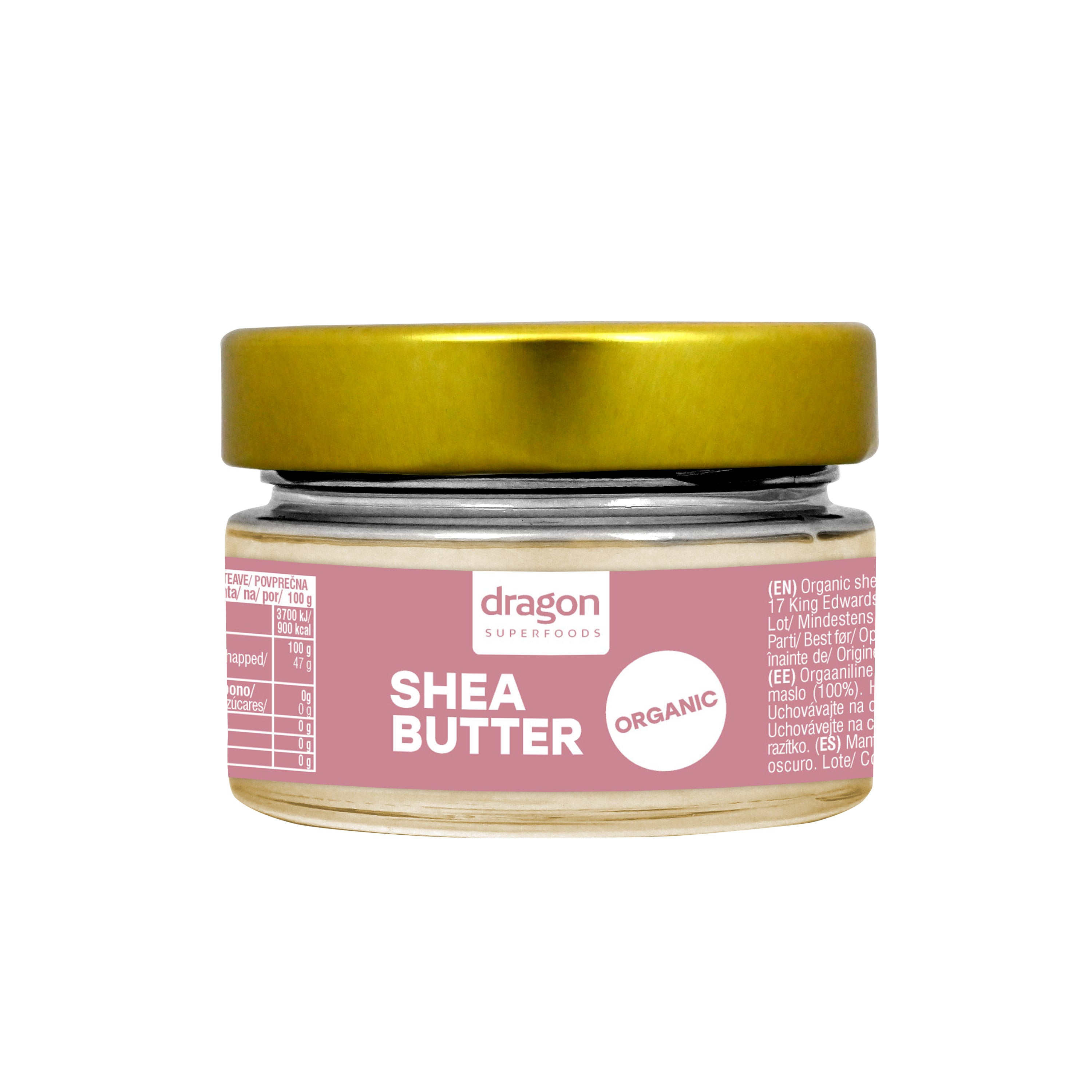 Grăsime de shea bio Dragon Superfoods 100ml, borcan cu capac auriu