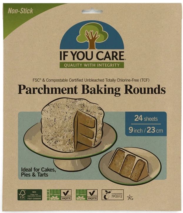 Hârtie de copt rotundă nealbită 23 cm, compostabilă, 24 bucăți, If You Care, ideală pentru prăjituri.