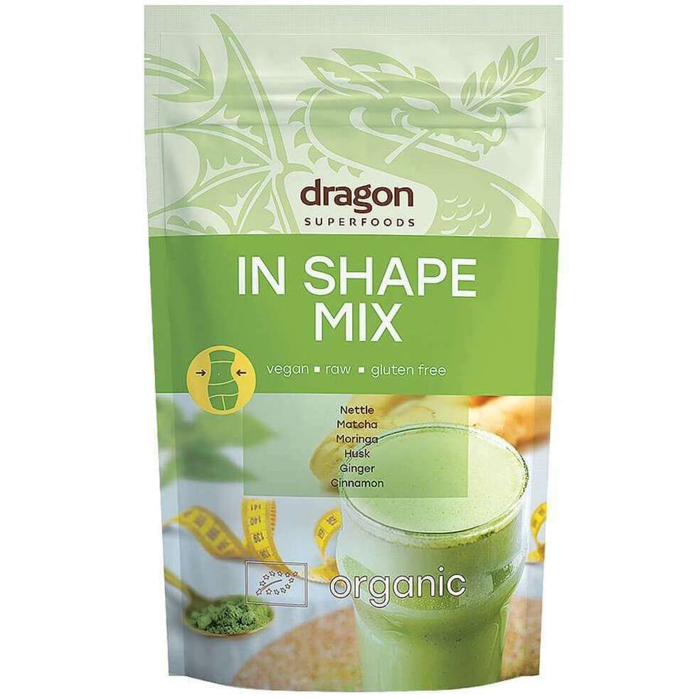 Pachet In Shape Mix Bio 200g, vegan, detox, ingrediente: urzică, matcha, moringa, ghimbir, scorțișoară, organic.